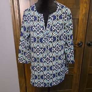 Dana Buchman Navy and White Floral Tunic